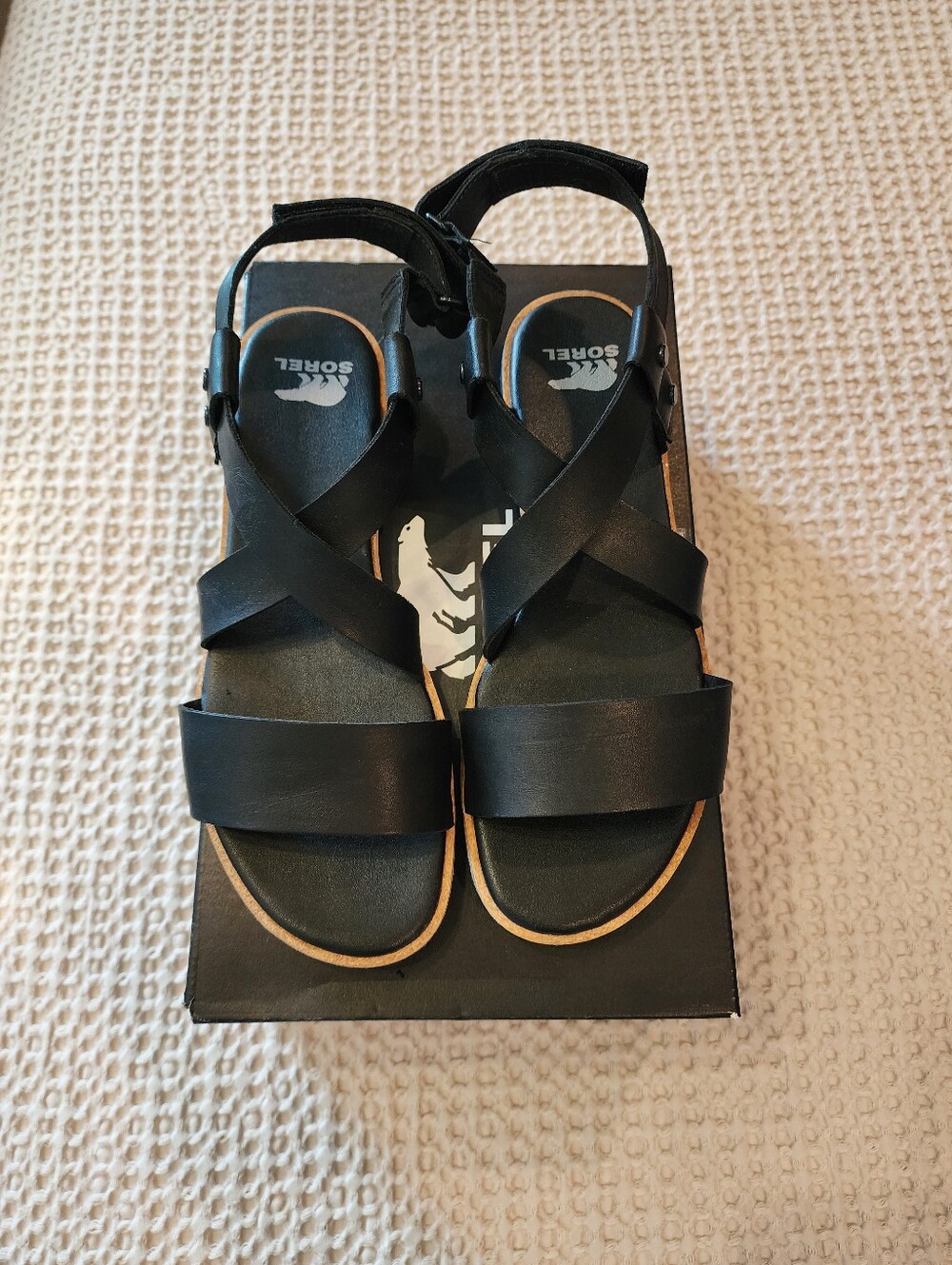 Sorel Black Leather Strappy Ankle Buckle Sandals